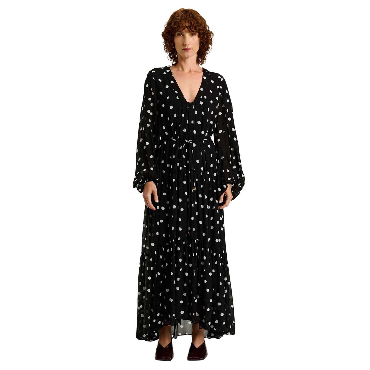 Veronika Maine Black Spot Crinkle Georgette Midi Dress